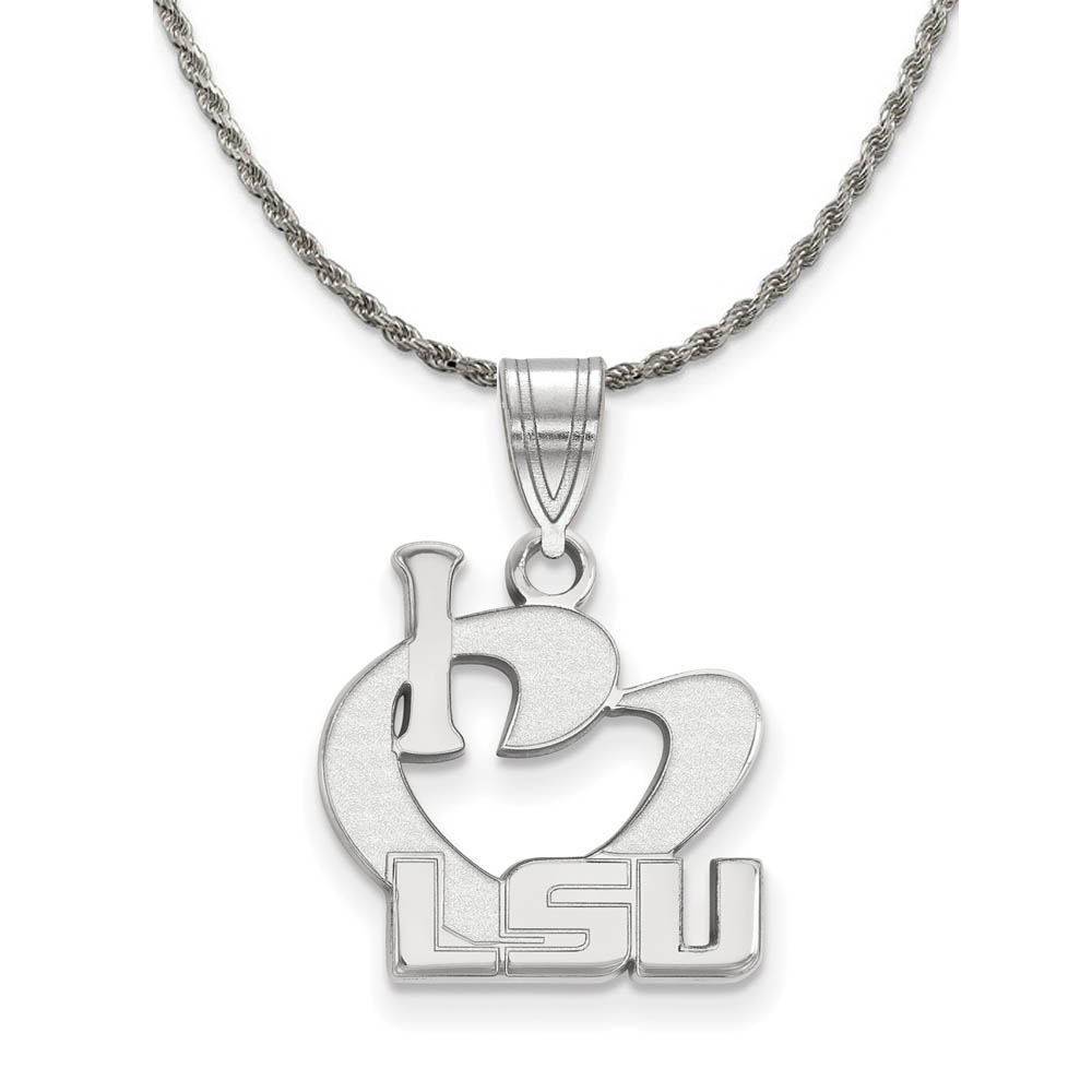 Sterling Silver Louisiana State I Love Logo Necklace
