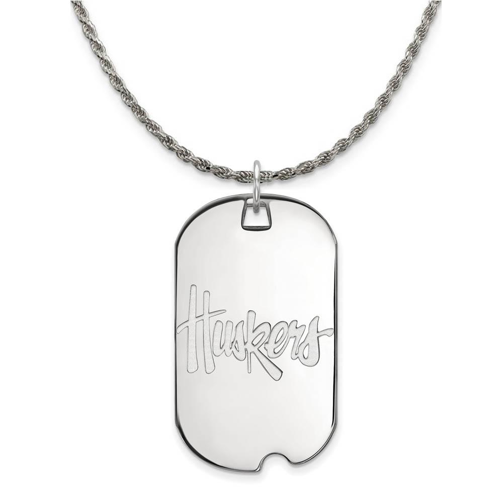 Sterling Silver U. of Nebraska Huskers Dog Tag Necklace