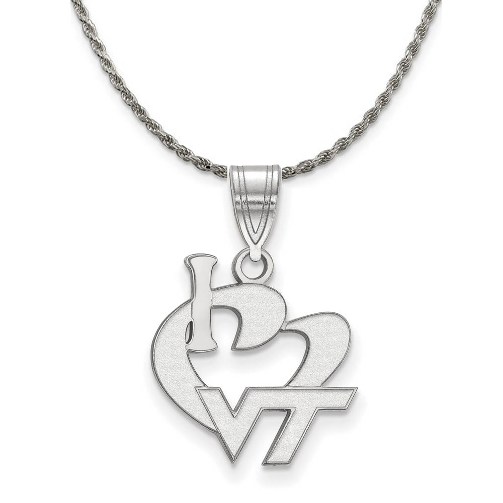 Sterling Silver Virginia Tech I Love Logo Necklace