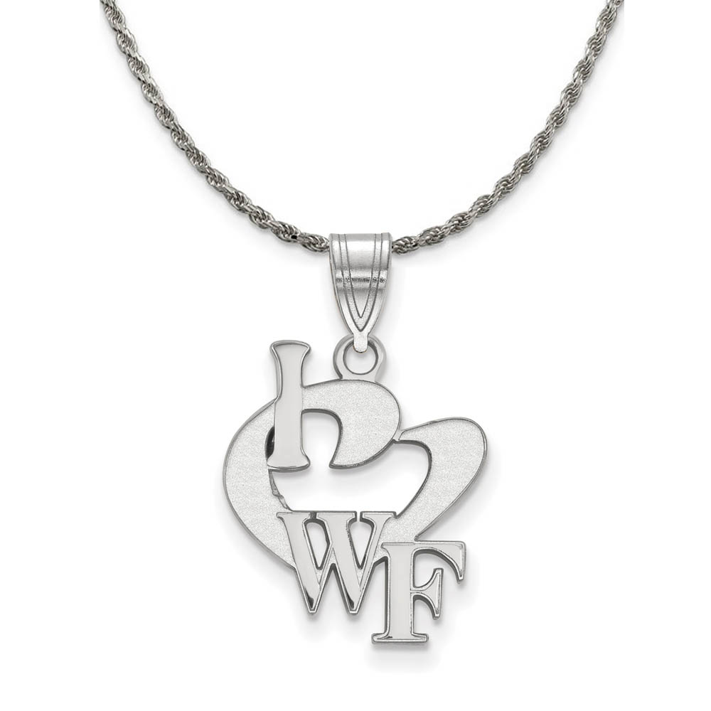 Sterling Silver Wake Forest U. I Love Logo Necklace