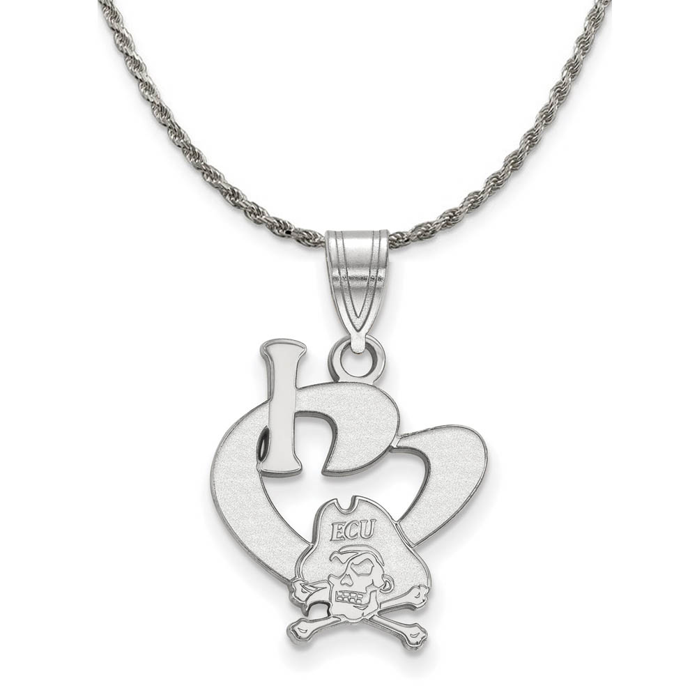 Sterling Silver East Carolina U I Love Logo Necklace