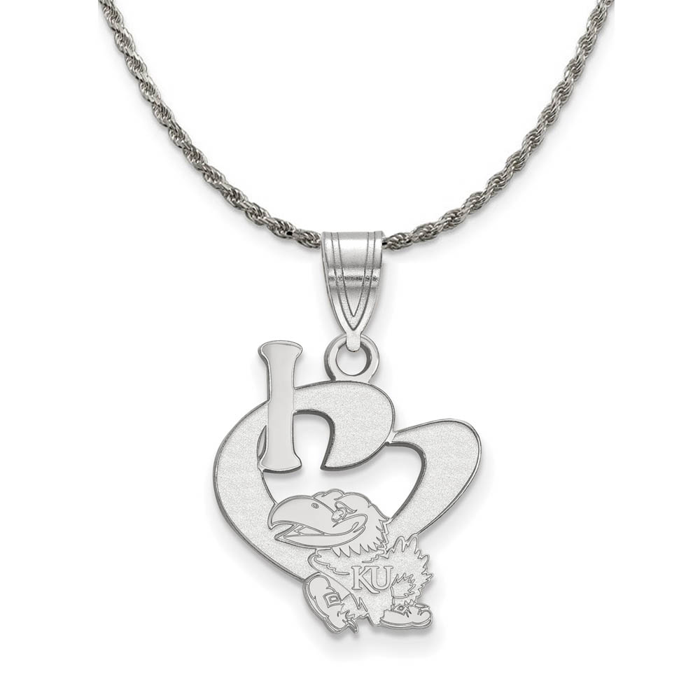Sterling Silver U. of Kansas I Love Logo Necklace