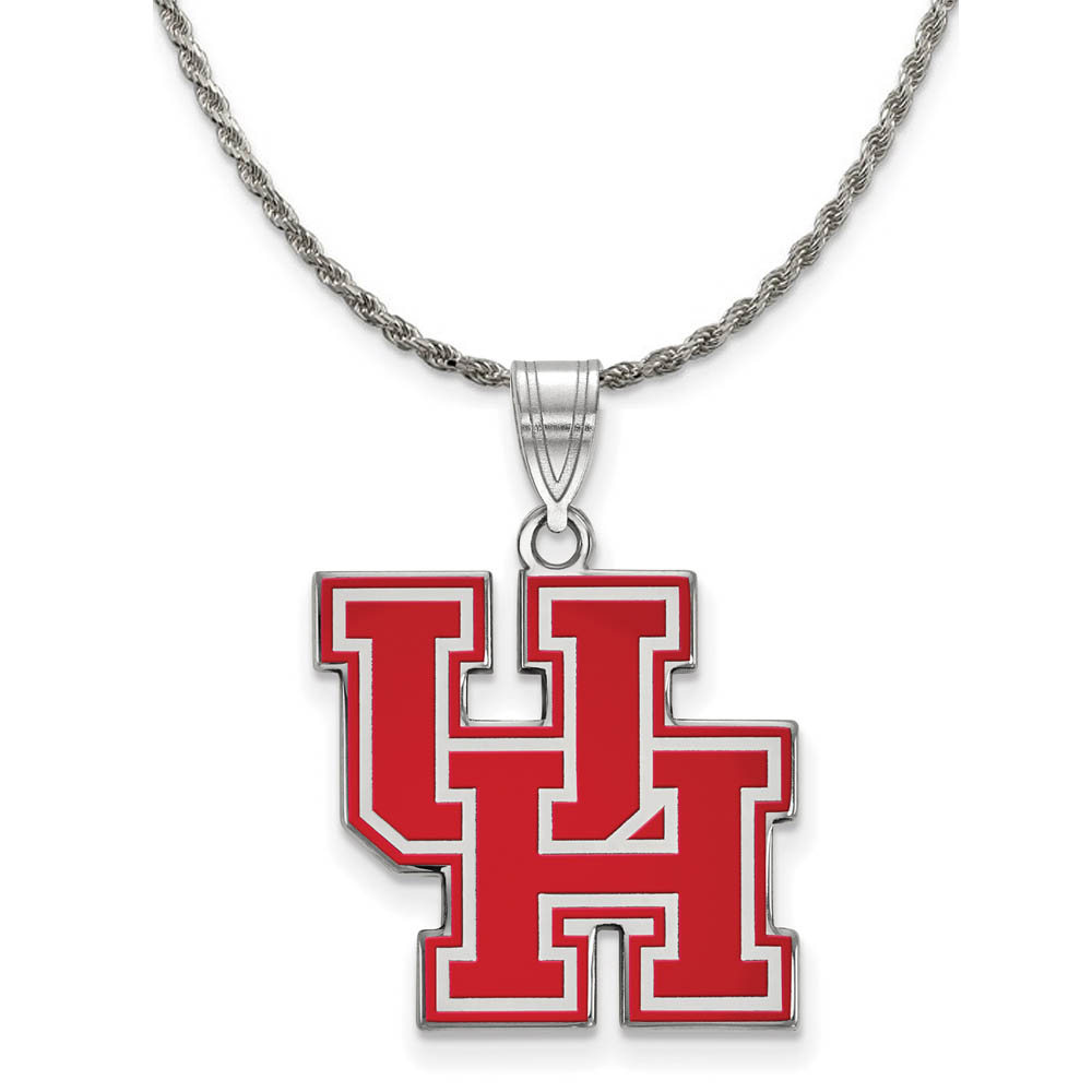 Sterling Silver U. of Houston Enamel 'UH' Pendant Necklace