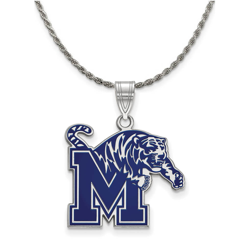 Sterling Silver U. of Memphis Large Enamel Tigers Necklace