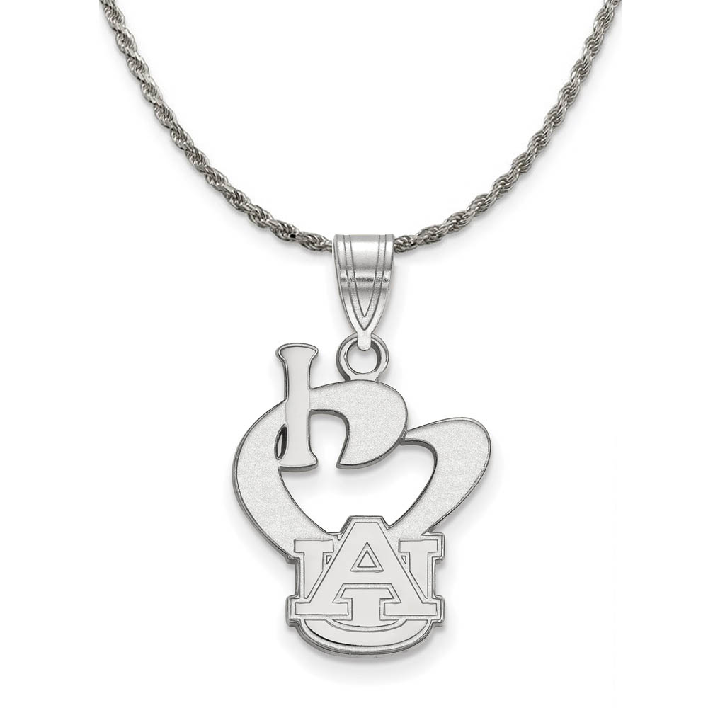 Sterling Silver Auburn U I Love Logo Pendant Necklace