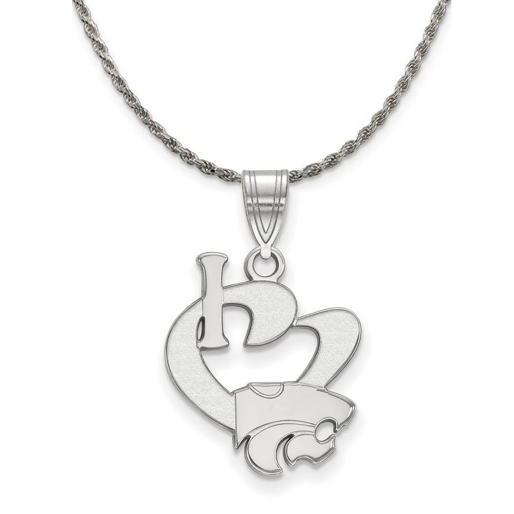 Sterling Silver Kansas State I Love Logo Necklace