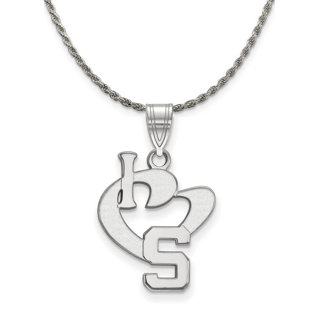 Sterling Silver Michigan State I Love Logo Necklace
