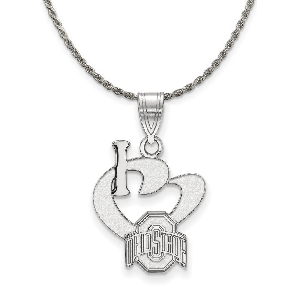 Sterling Silver Ohio State I Love Logo Pendant Necklace