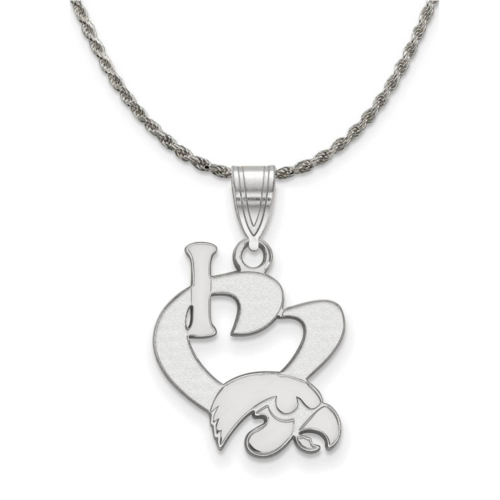 Sterling Silver U. of Iowa I Love Logo Pendant Necklace