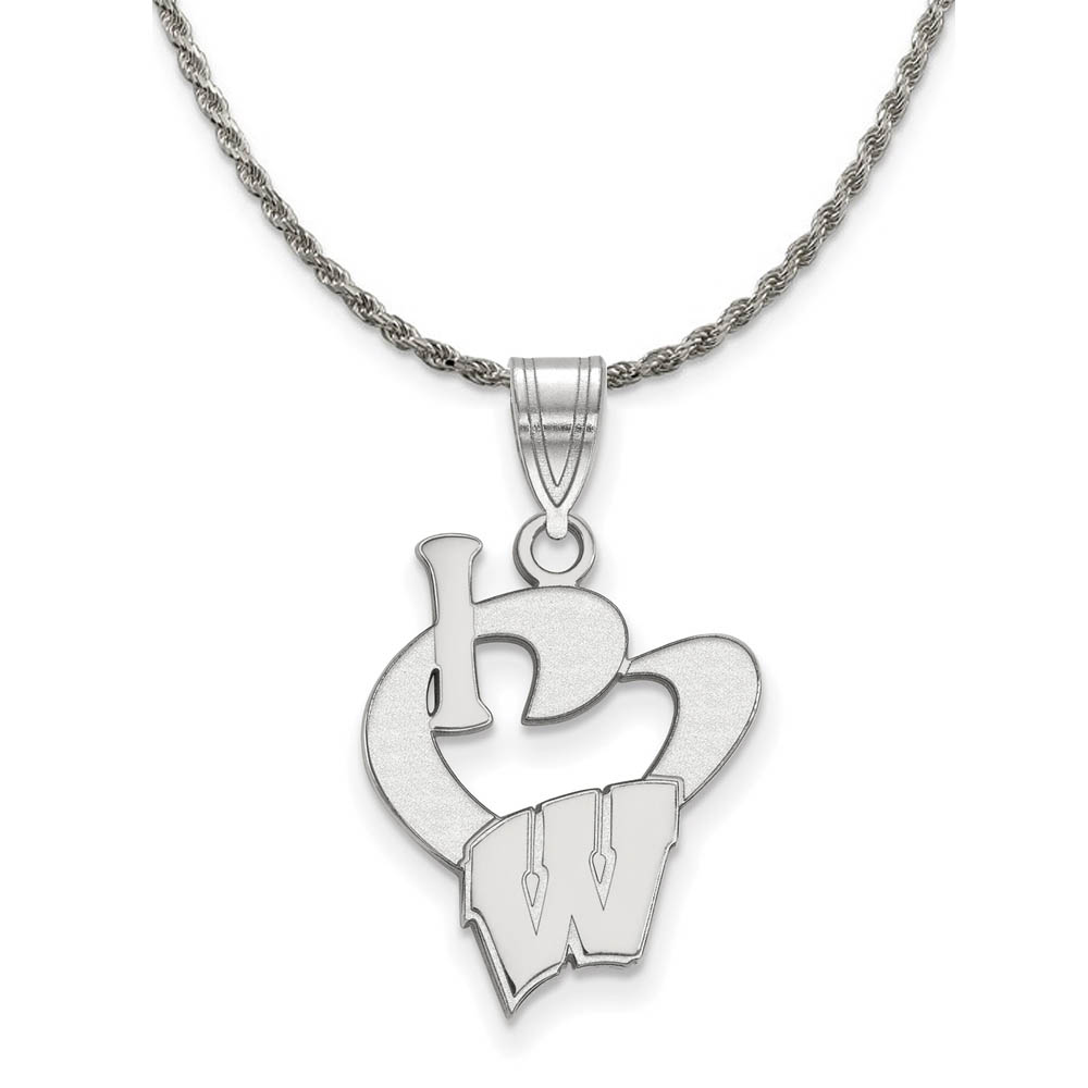 Sterling Silver U. of Wisconsin I Love Logo Necklace