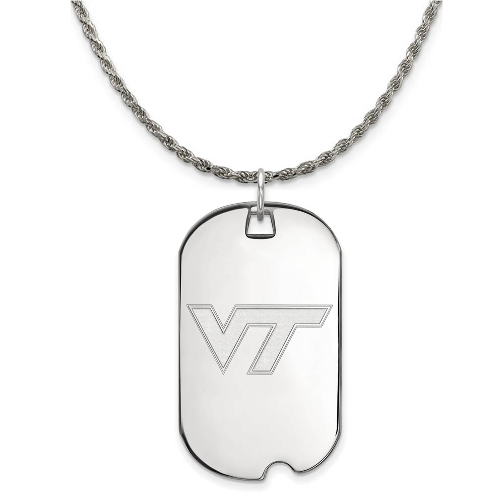 Sterling Silver Virginia Tech Dog Tag Pendant Necklace