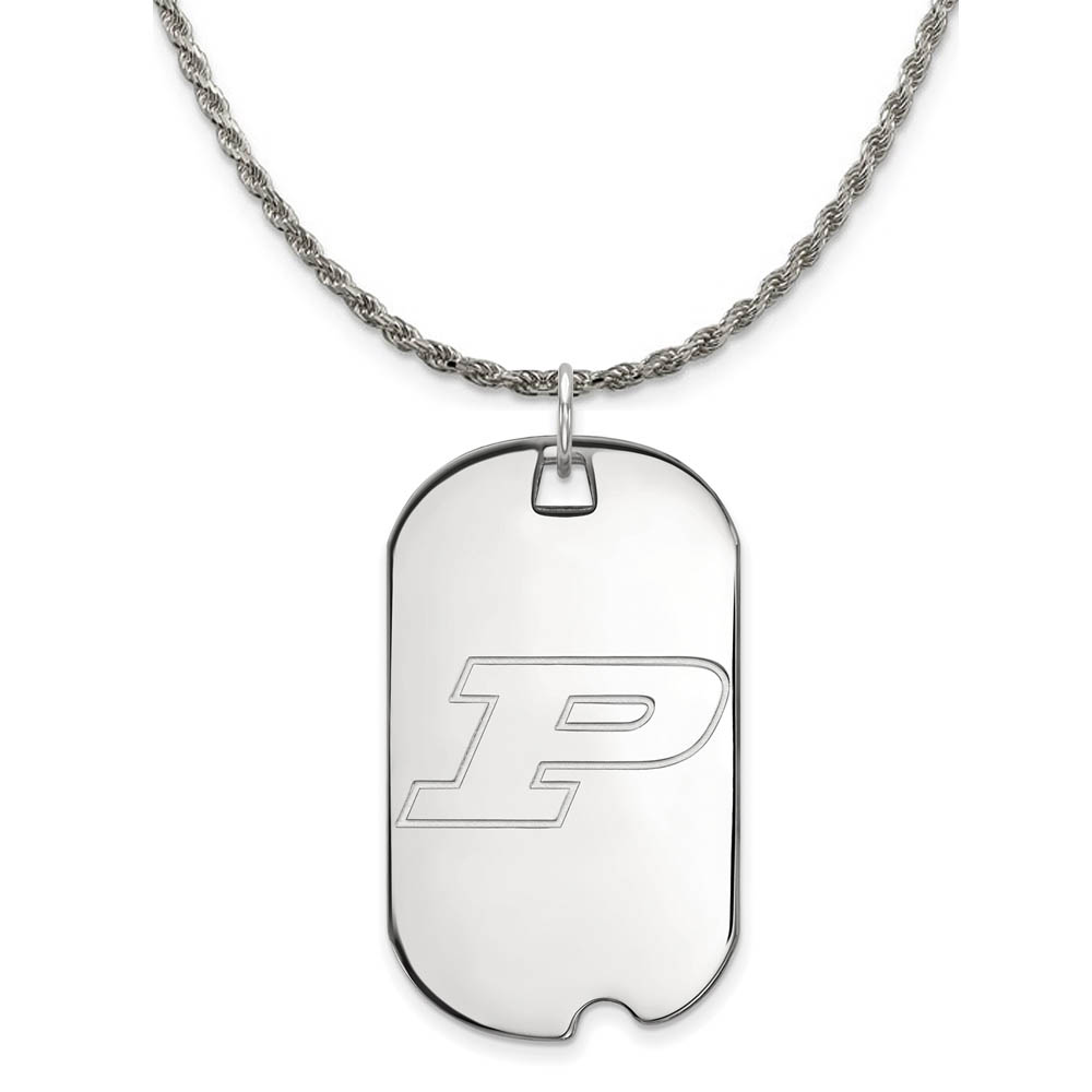 Sterling Silver Purdue Initial P Dog Tag Necklace