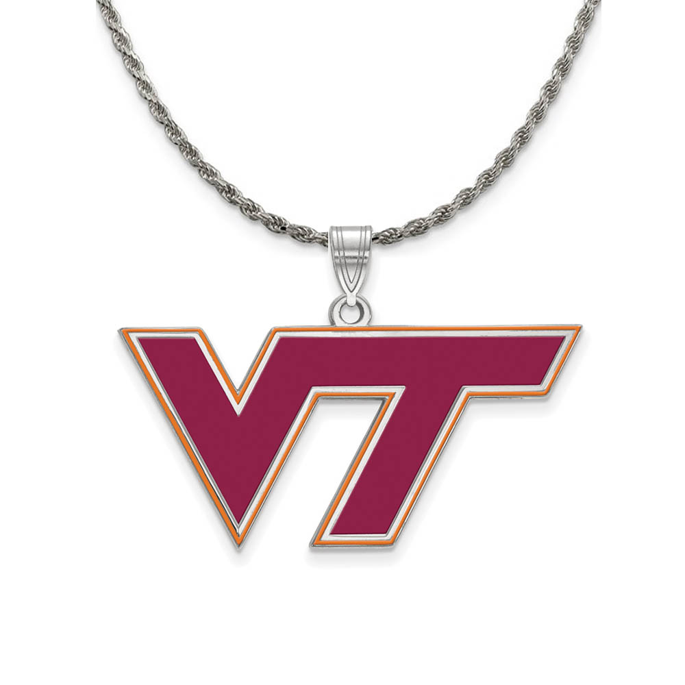Sterling Silver Virginia Tech Enamel 'VT' Necklace