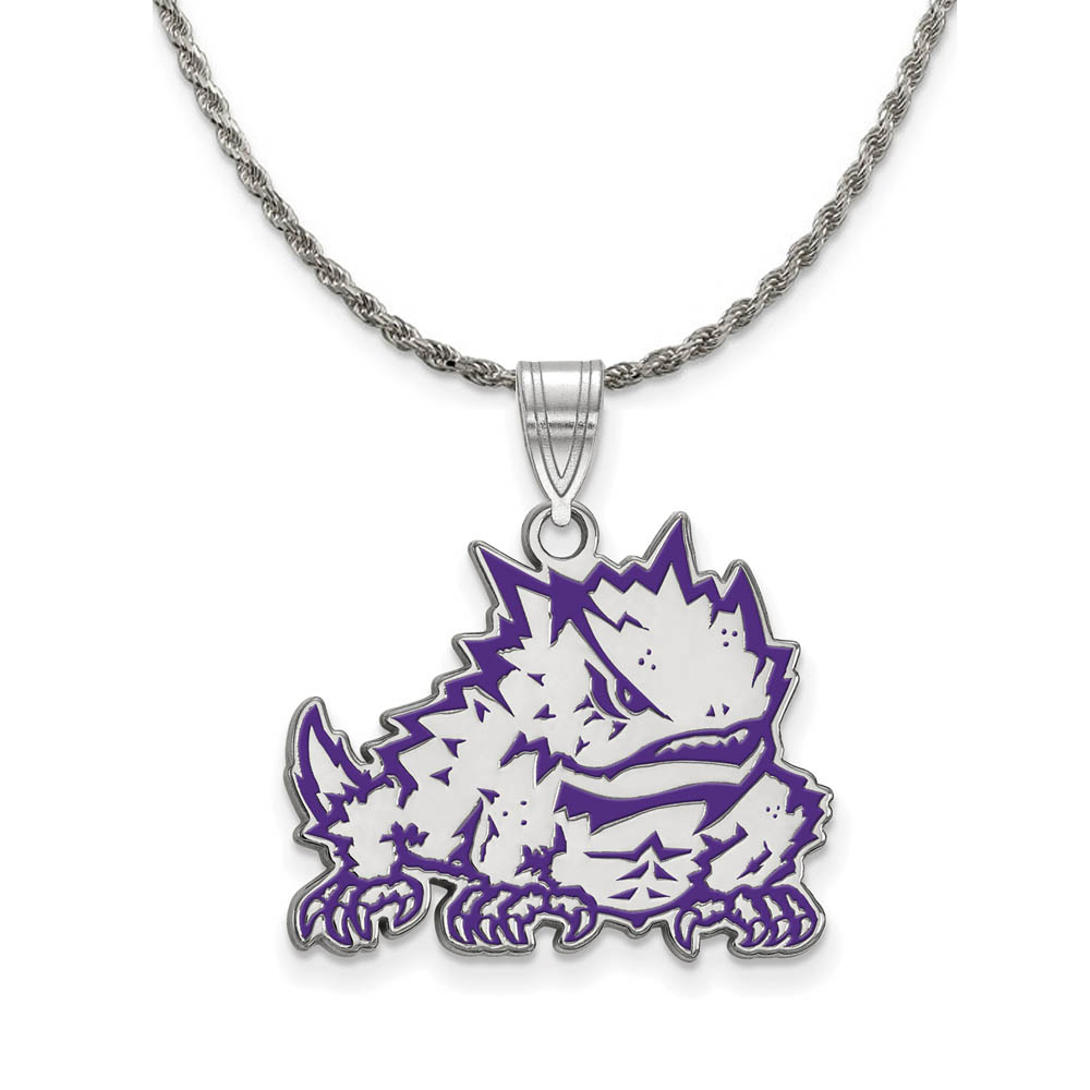 Sterling Silver Texas Christian U. Enamel Necklace