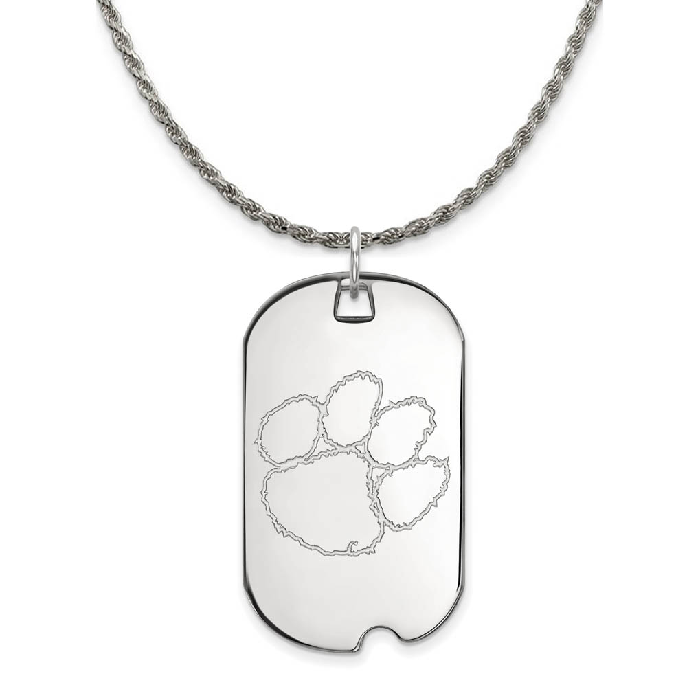 Sterling Silver Clemson U Dog Tag Pendant Necklace