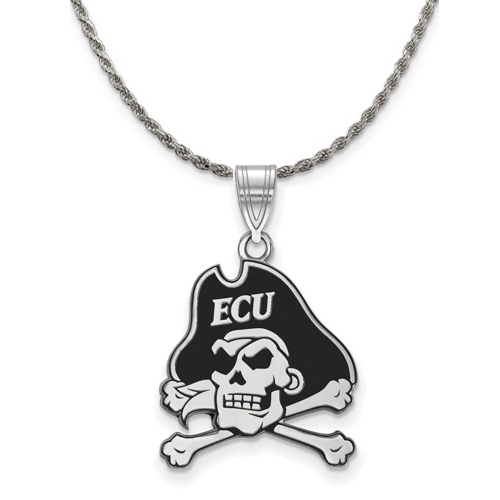 Sterling Silver East Carolina U Enamel Logo Necklace