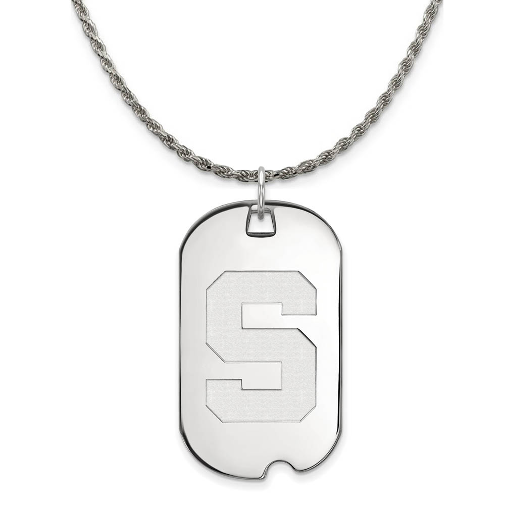 Sterling Silver Michigan State Dog Tag Pendant Necklace