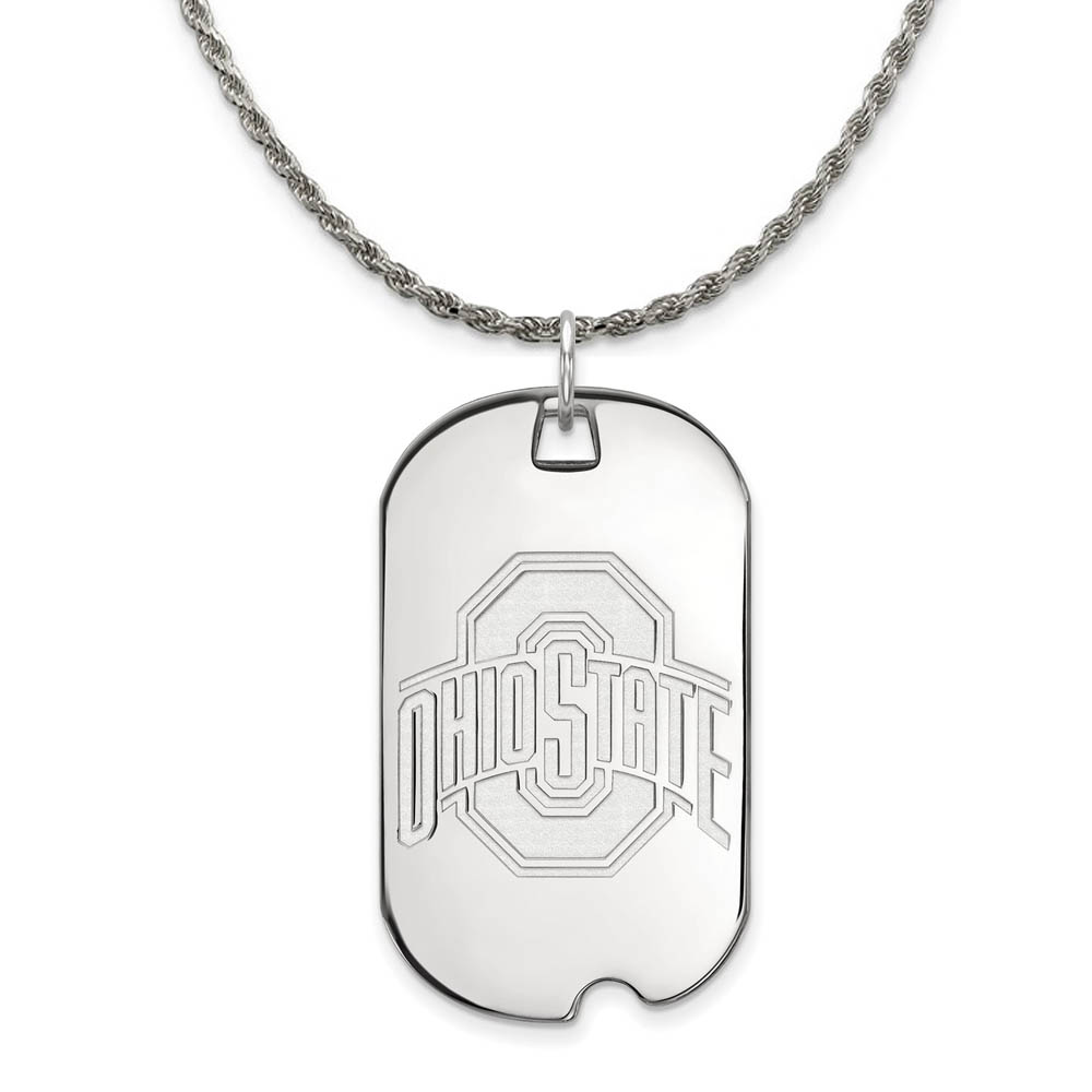 Sterling Silver Ohio State Dog Tag Pendant Necklace