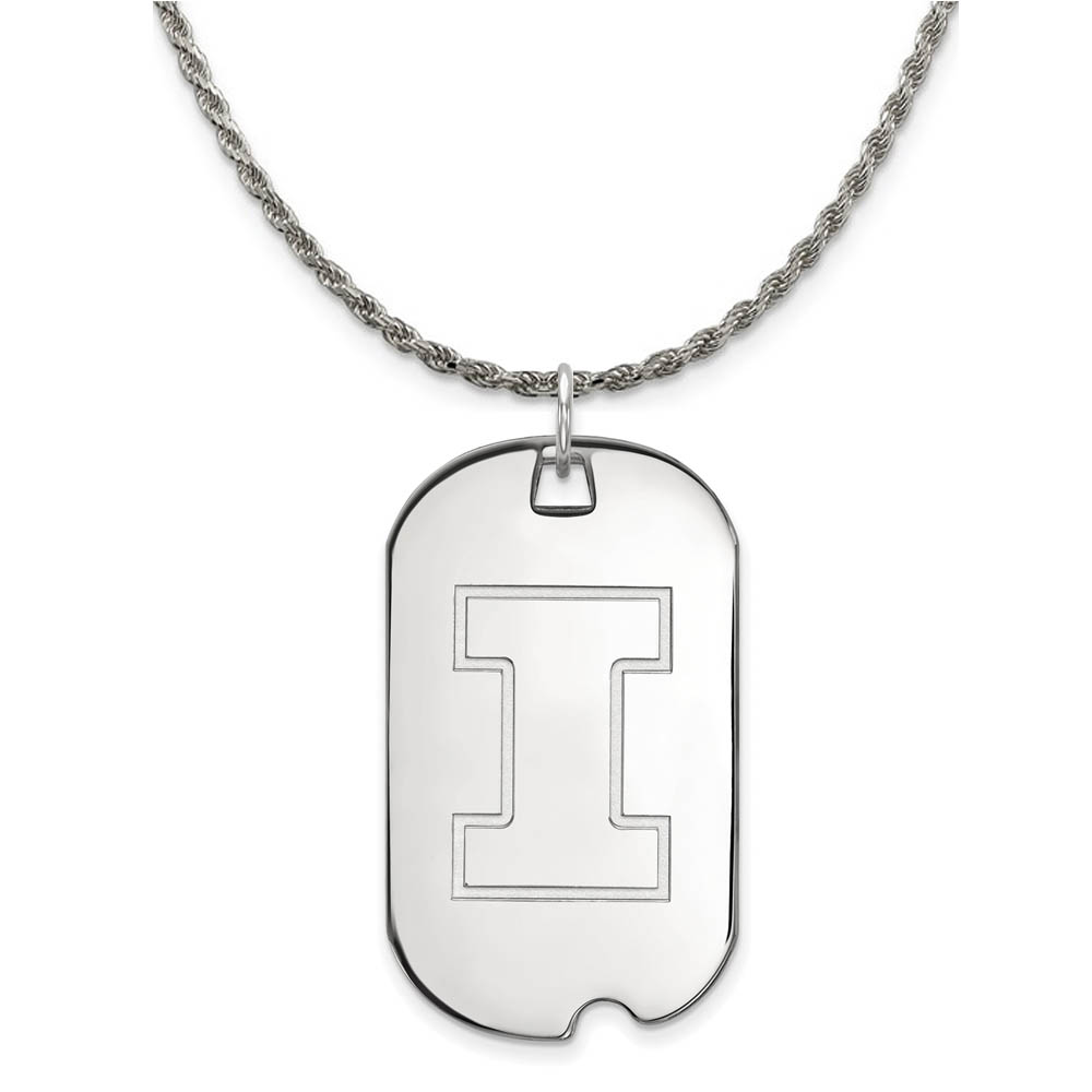 Sterling Silver U. of Illinois Initial I Dog Tag Necklace