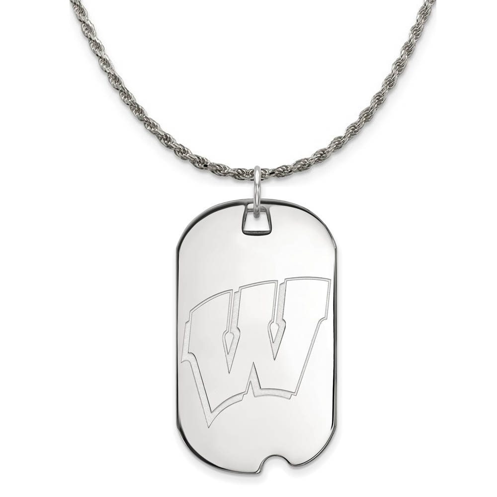 Sterling Silver U of Wisconsin Initial W Dog Tag Necklace