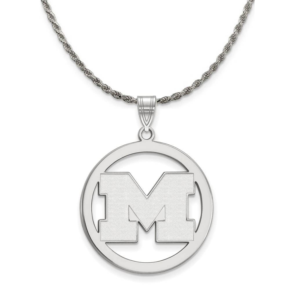 Sterling Silver U. of Michigan Large Initial Circle Necklace
