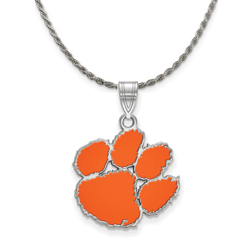 Sterling Silver Clemson U Enamel Pendant Necklace