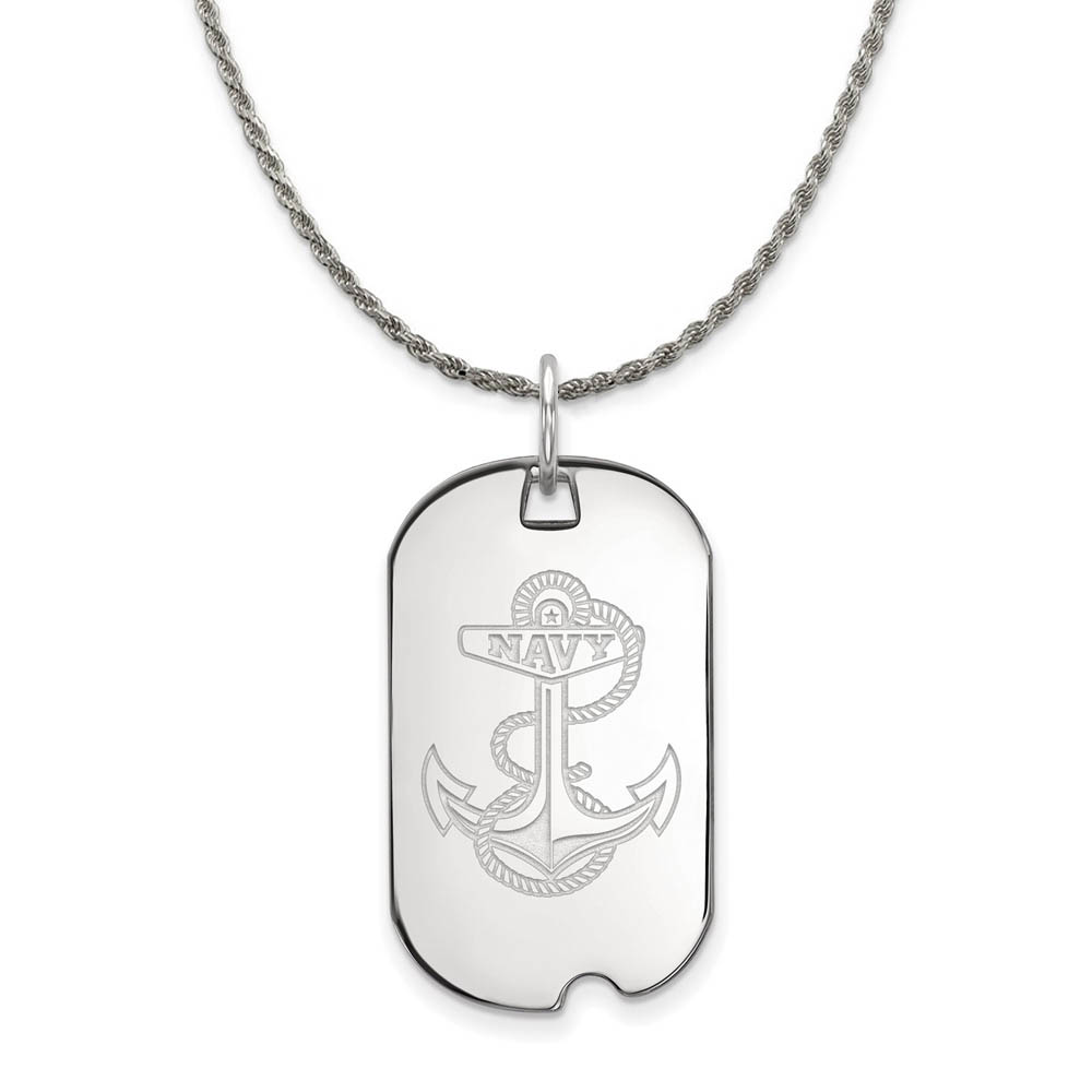 Sterling Silver U.S. Navy Large Dog Tag Pendant Necklace