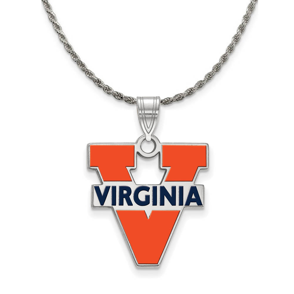 Sterling Silver U. of Virginia Enamel 'V' Logo Necklace