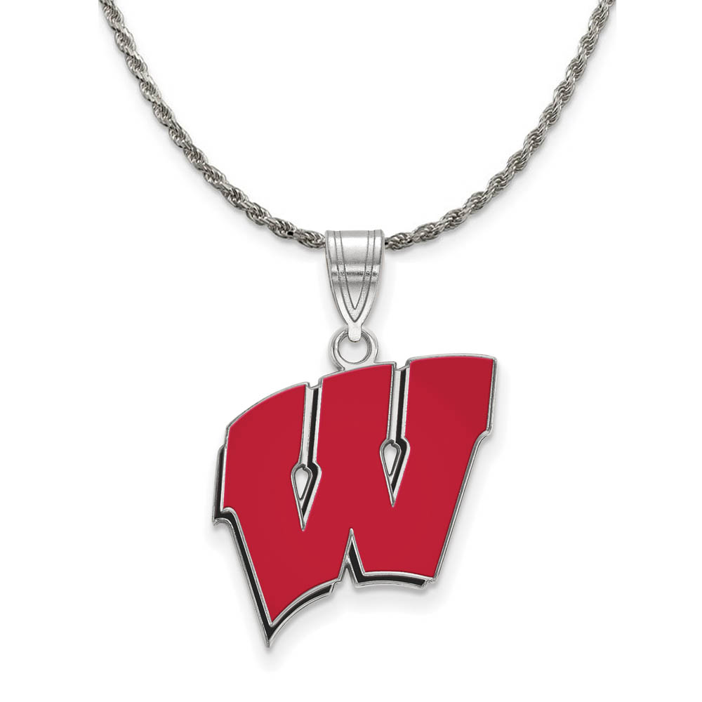 Sterling Silver U. of Wisconsin Enamel 'W' Necklace