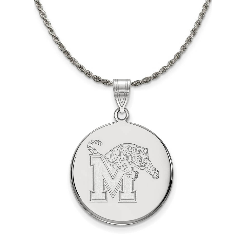 Sterling Silver U. of Memphis Large Tiger Disc Necklace