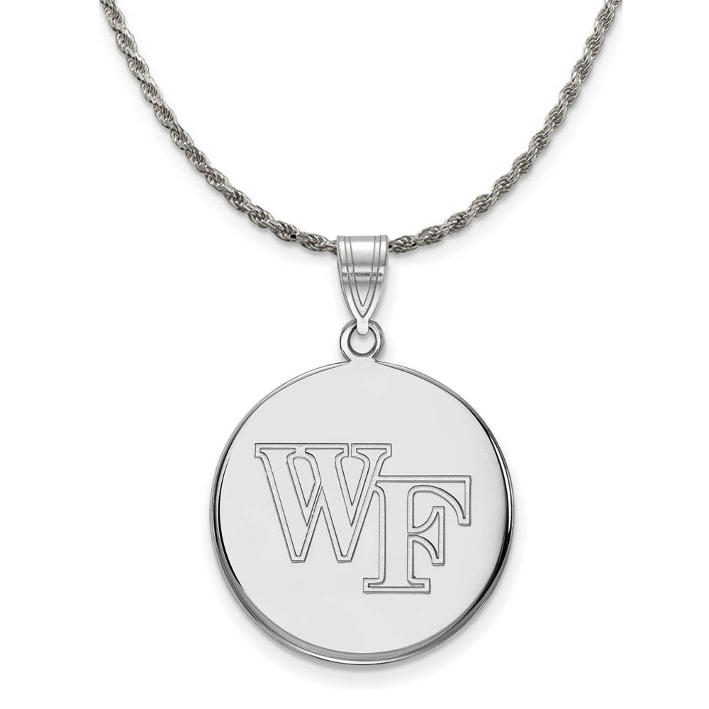 Sterling Silver Wake Forest U. Lg 'WF' Disc Pendant Necklace