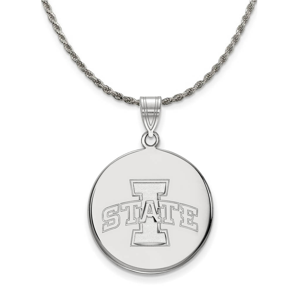 Sterling Silver Iowa State Disc Pendant Necklace