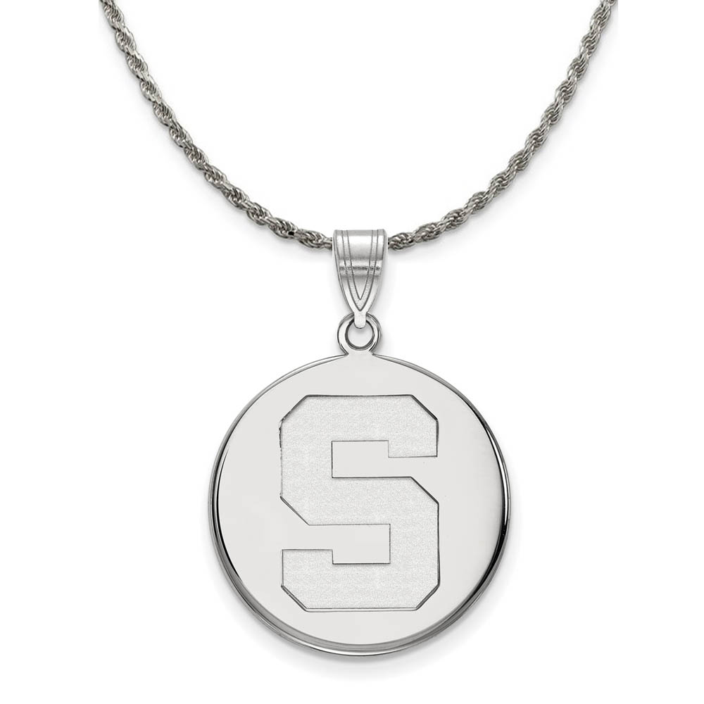 Sterling Silver Michigan State Large Initial Disc Necklace