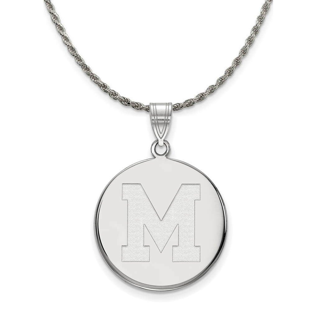 Sterling Silver U. of Memphis Large Initial Disc Necklace