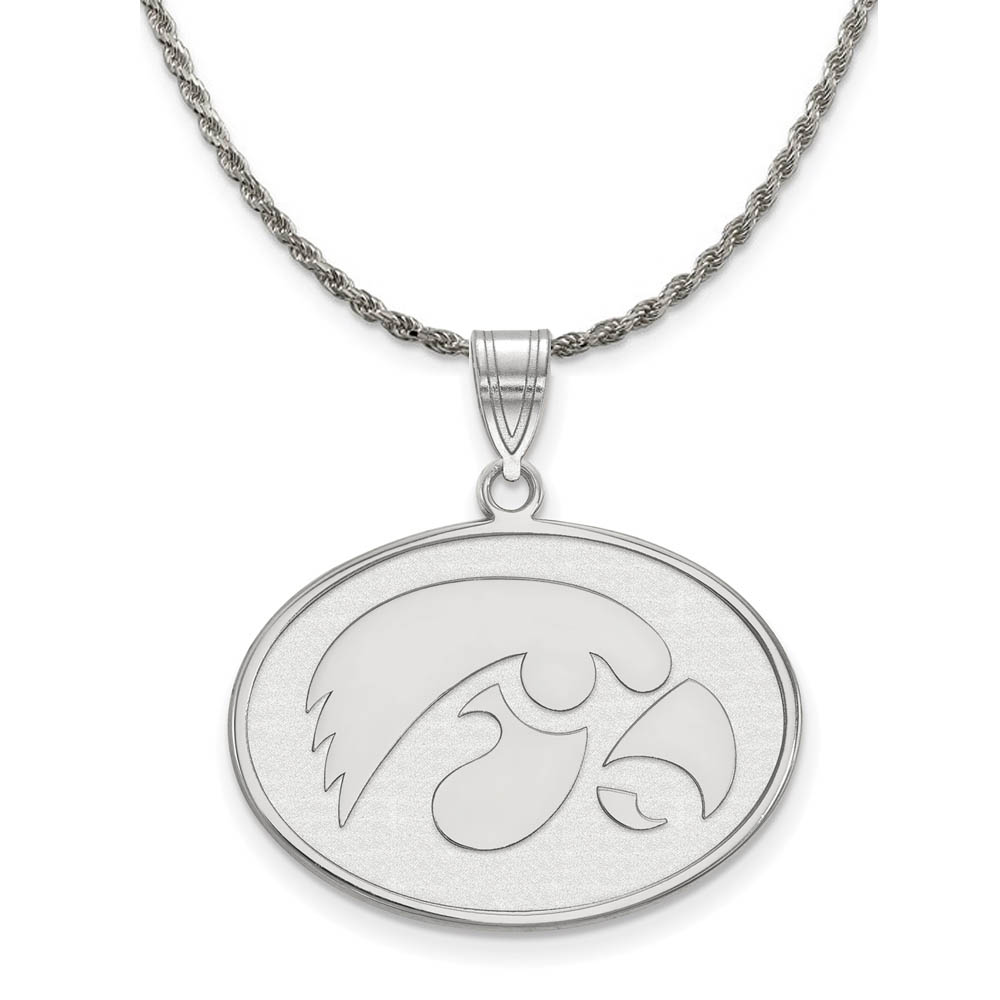 Sterling Silver U. of Iowa Oval Disc Pendant Necklace