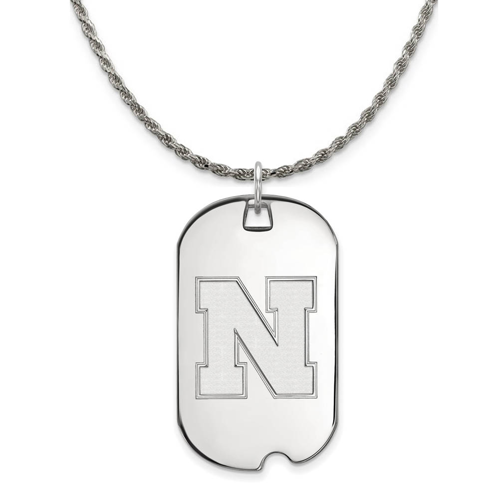 Sterling Silver U. of Nebraska Initial N Dog Tag Necklace