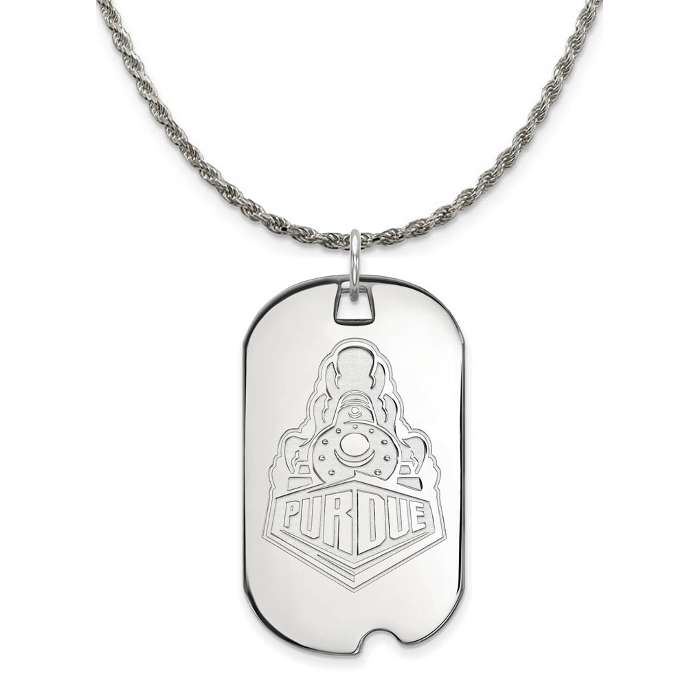 Sterling Silver Purdue Logo Dog Tag Necklace