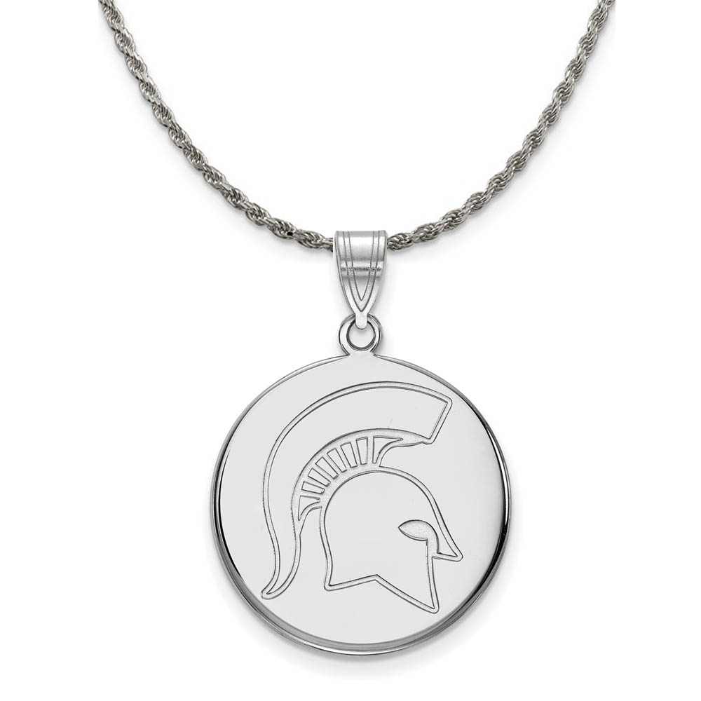 Sterling Silver Michigan State Disc Pendant Necklace