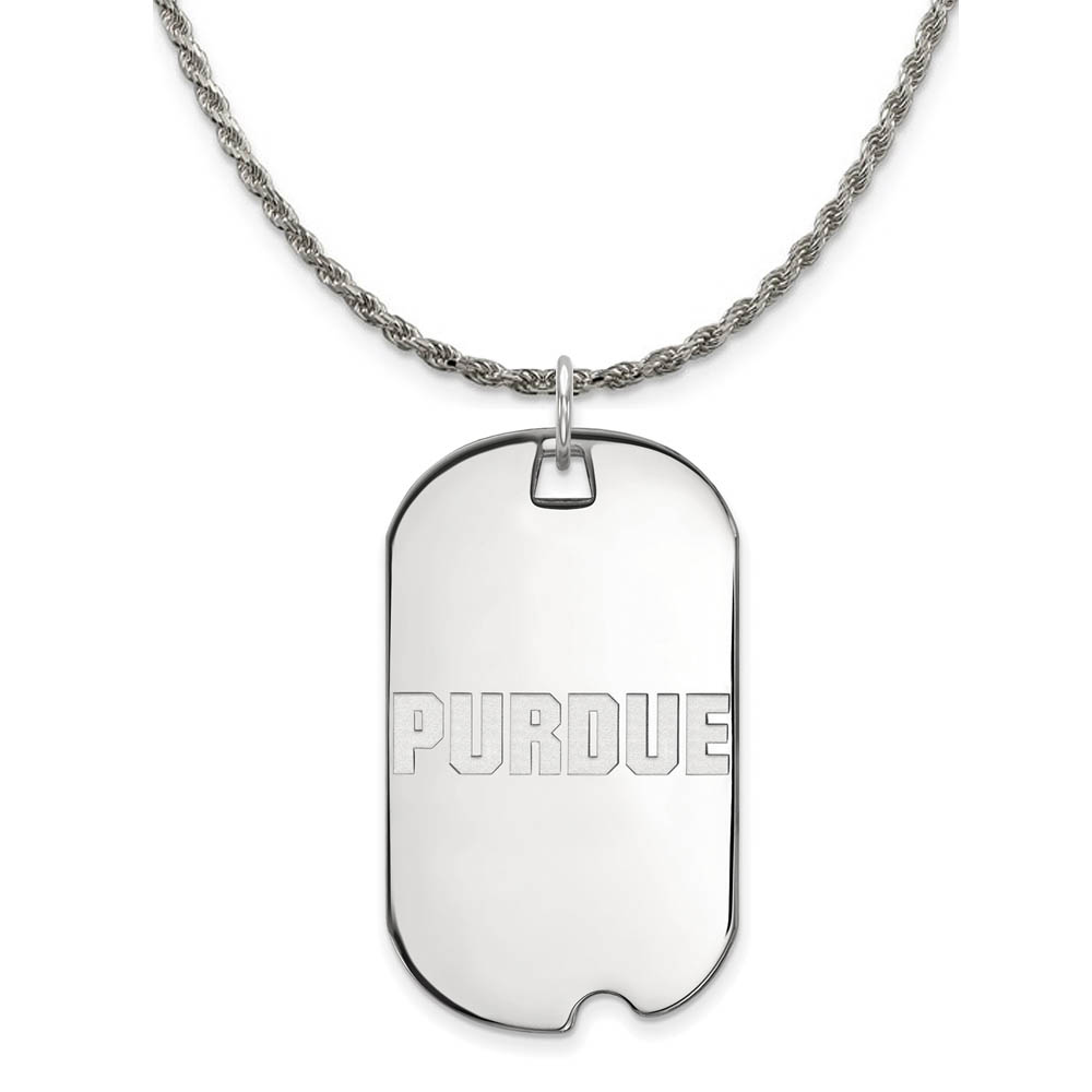 Sterling Silver Purdue Script Dog Tag Necklace