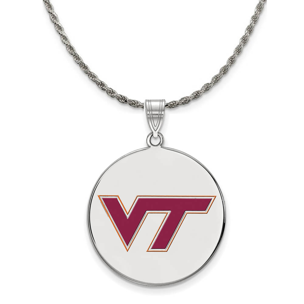 Sterling Silver Virginia Tech Enamel Disc Necklace