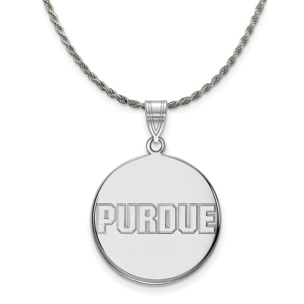 Sterling Silver Purdue Script Disc Necklace