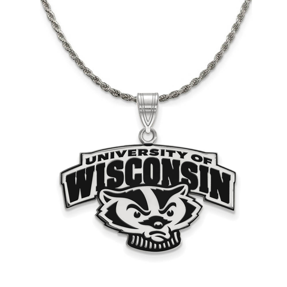Sterling Silver U of Wisconsin Enamel Badger Logo Necklace