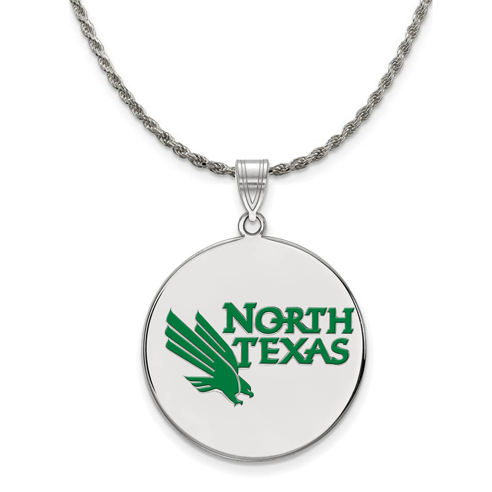 Sterling Silver North Texas Enamel Disc Pendant Necklace