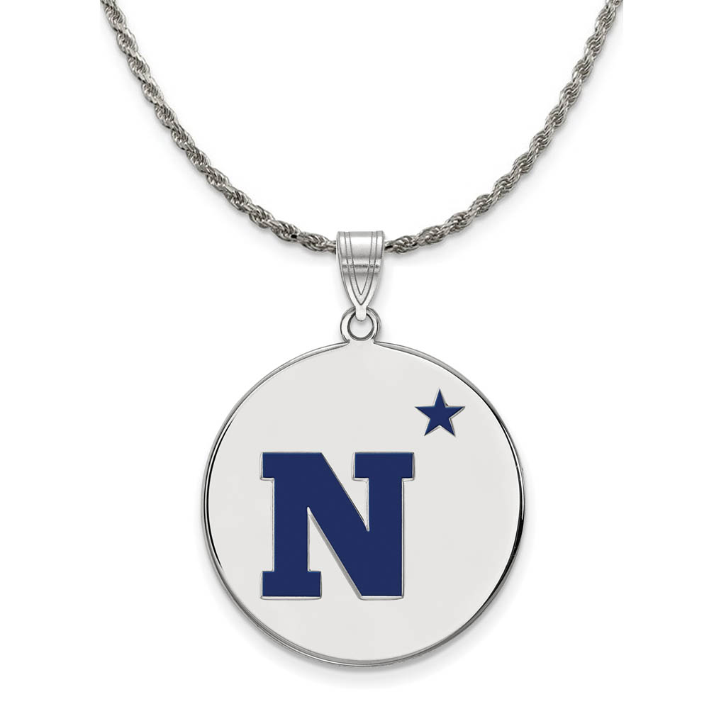 Sterling Silver U.S. Navy Enamel Disc Pendant Necklace