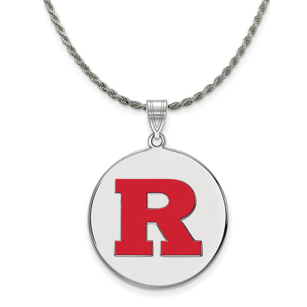 Sterling Silver Rutgers Enamel 'R' Disc Necklace