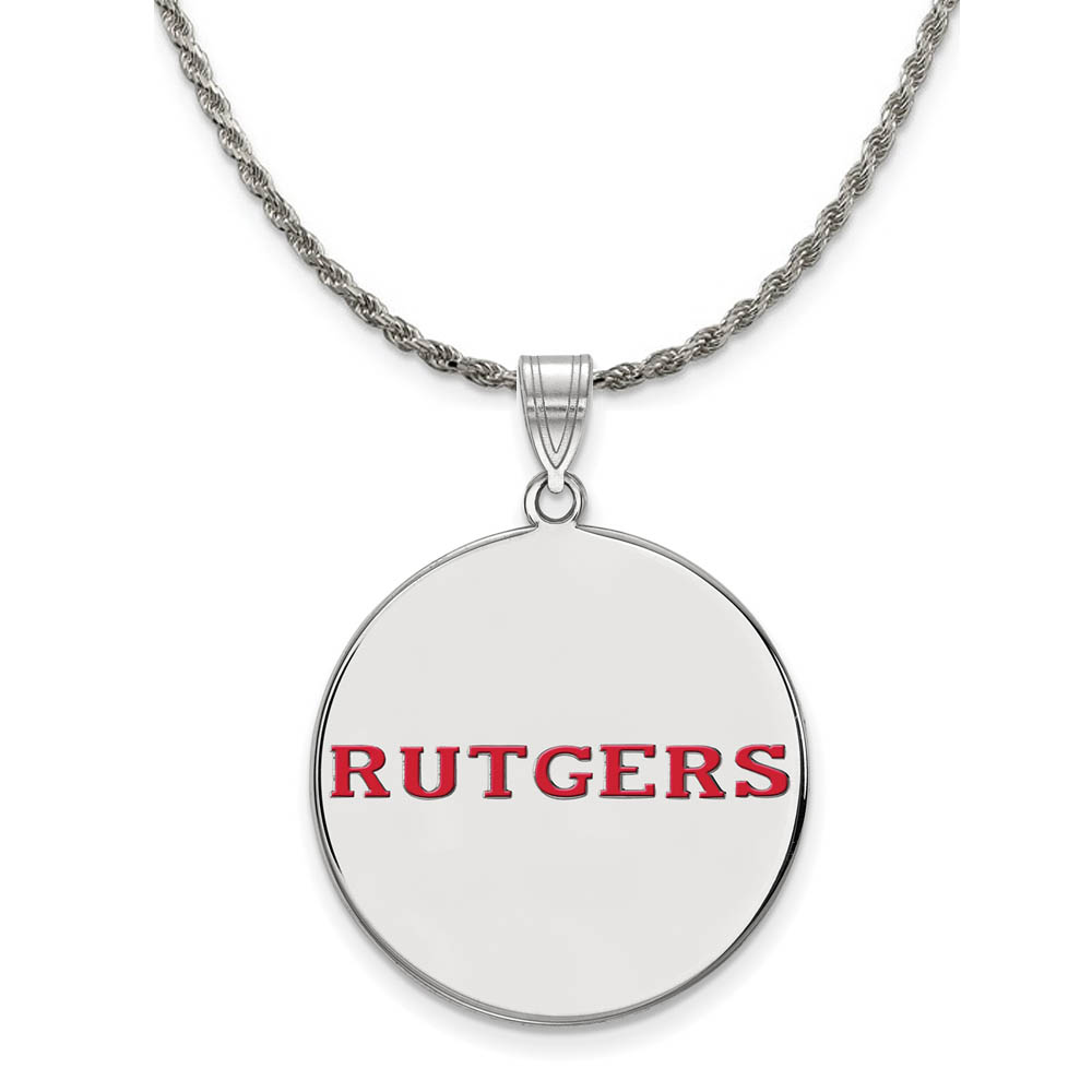 Sterling Silver Rutgers Enamel Disc Pendant Necklace