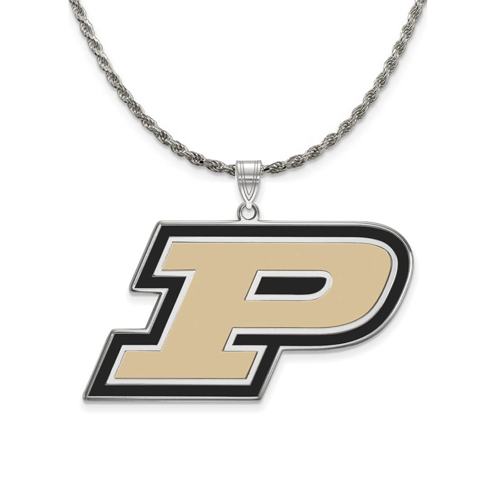 Sterling Silver Purdue Enamel 'P' Pendant Necklace
