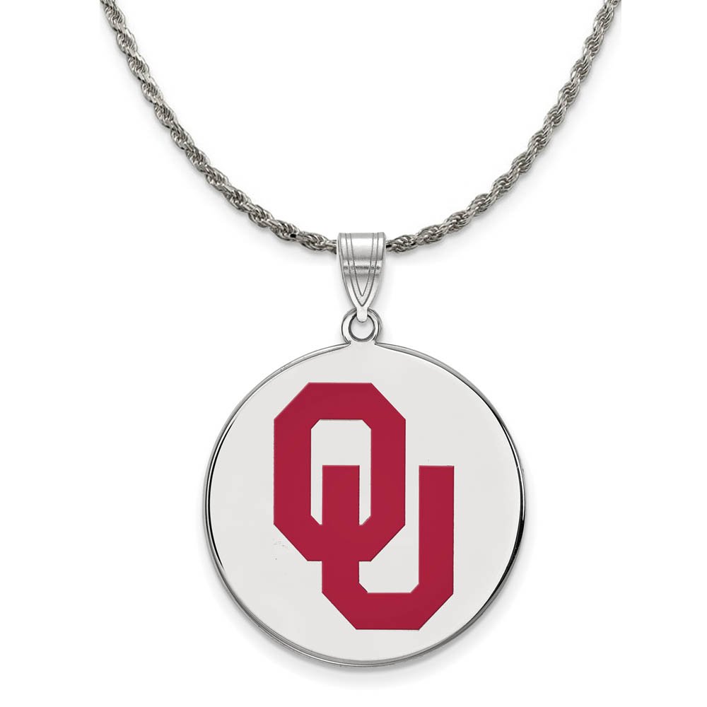 Sterling Silver U. of Oklahoma Enamel 'OU' Disc Necklace