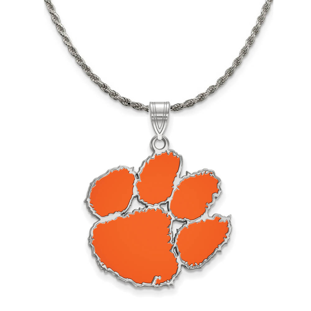 Sterling Silver Clemson U Enamel Pendant Necklace
