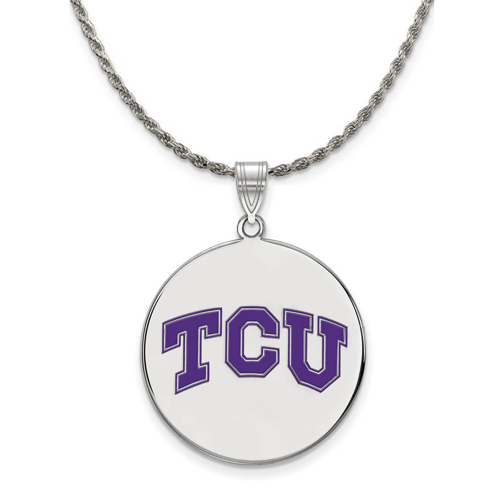 Sterling Silver Texas Christian U. Enamel Disc Necklace